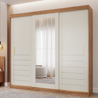 Guarda-roupa Casal 235cm 3 Portas de Correr com Espelho 100% Mdf Boston Espresso Móveis Cinamomo/Off White em Oferta na Shopee
