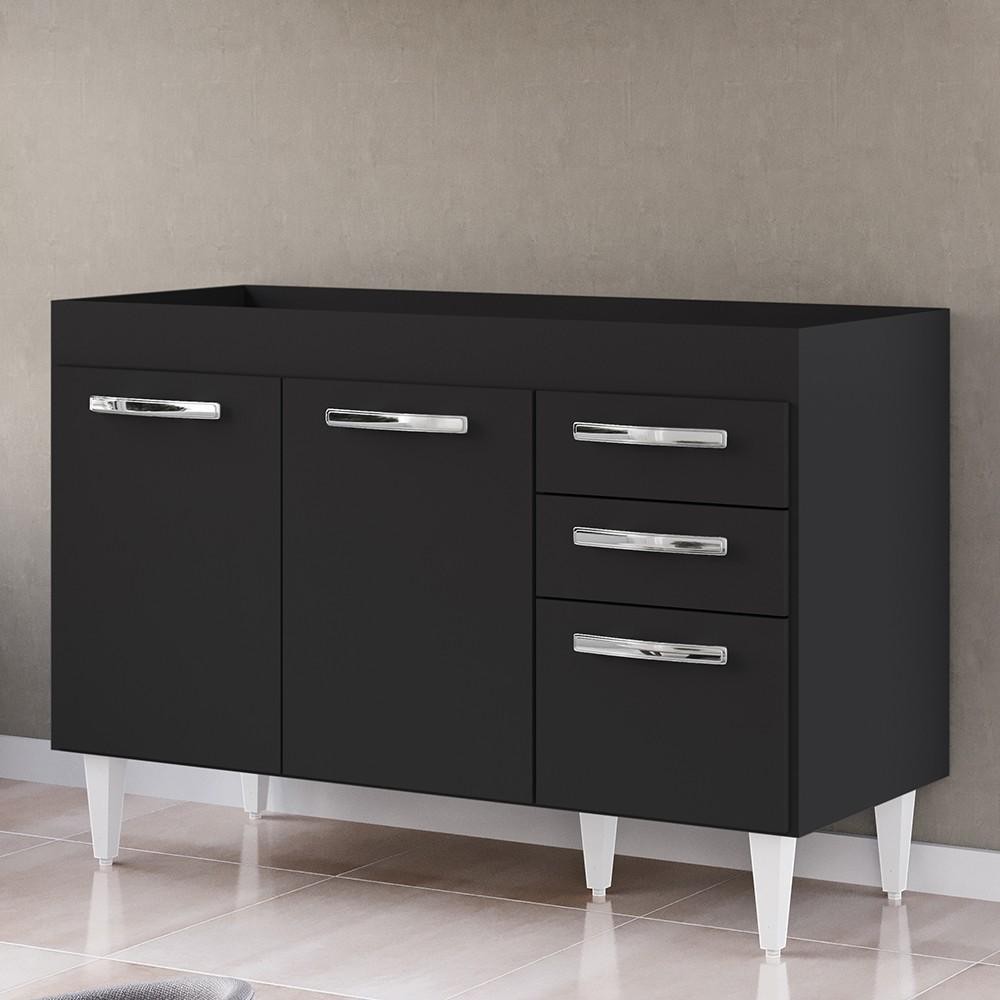 Balcão Gabinete Para Pia 120cm 3 Portas sem Tampo Suécia Preto - Lumil em Oferta na Shopee