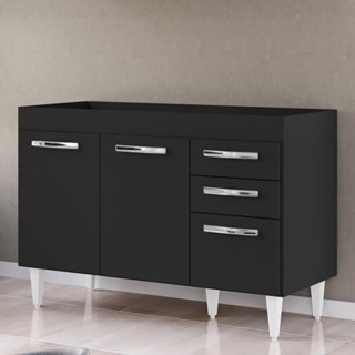 Balcão Gabinete Para Pia 120cm 3 Portas sem Tampo Suécia Preto - Lumil em Oferta na Shopee