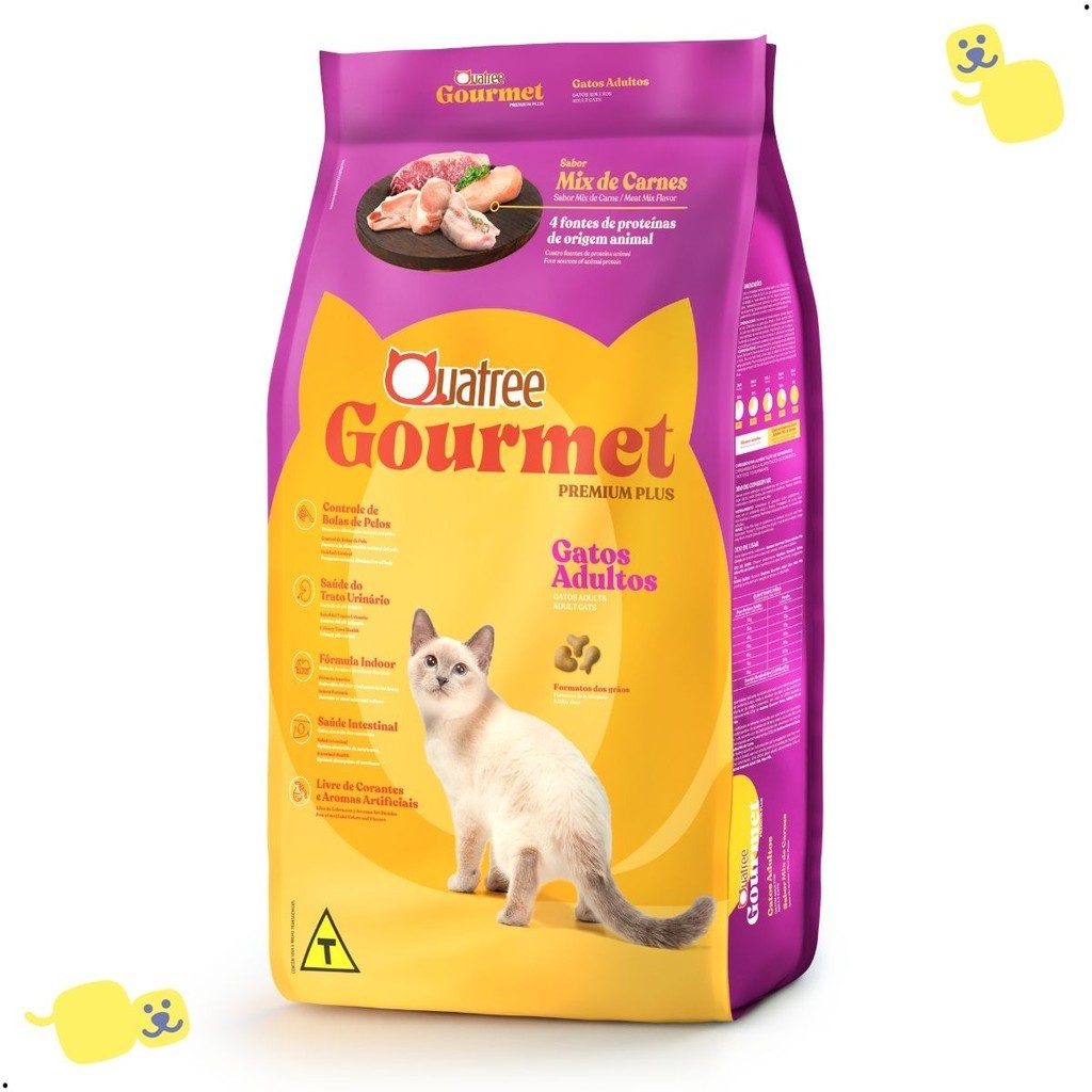 Alimento Quatree Gourmet Ração Gatos Adultos Mix de Carnes 10,1kg Premium Proteína Bruta 31% Cat