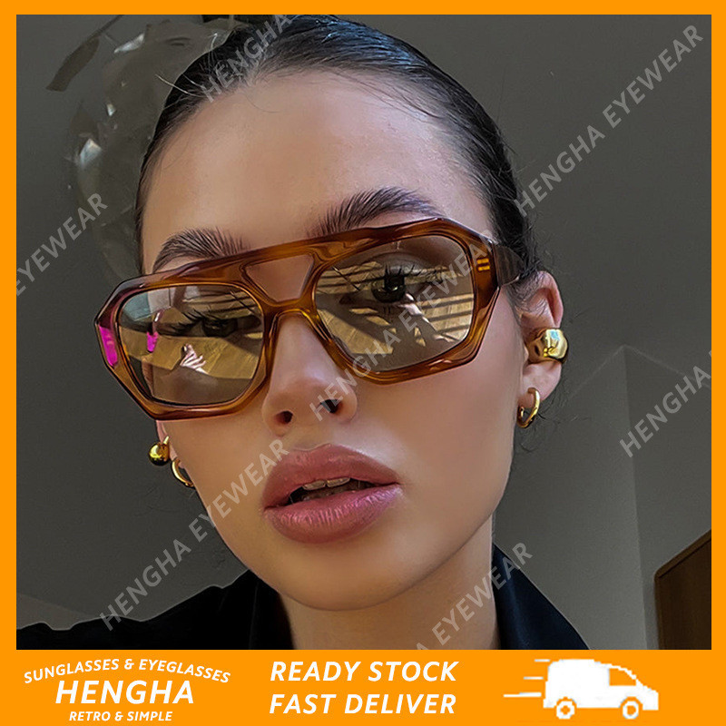 (HENGHA) Moda Óculos De Sol De Feixe Duplo Moldura Quadrada Simples Coloridos De Proteção UV em Oferta na Shopee
