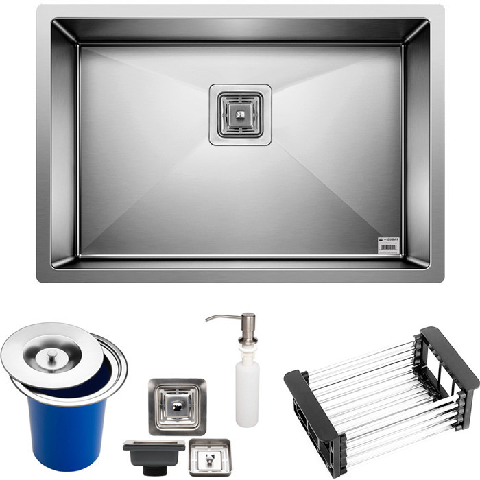 Cuba Quadrada Inox 304 Cozinha Embutir Sobrepor Gourmet 65x45 Premium Acessórios Lixeira Embutir 5L