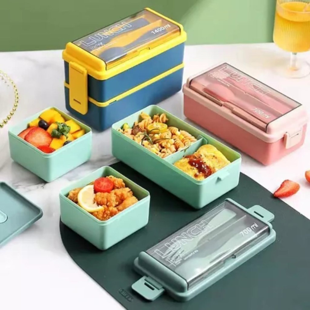 Lunch Box Bento Lonchera Térmica 1.4 L Con Cubiertos Color Azul Lunch Box Rectangular SU