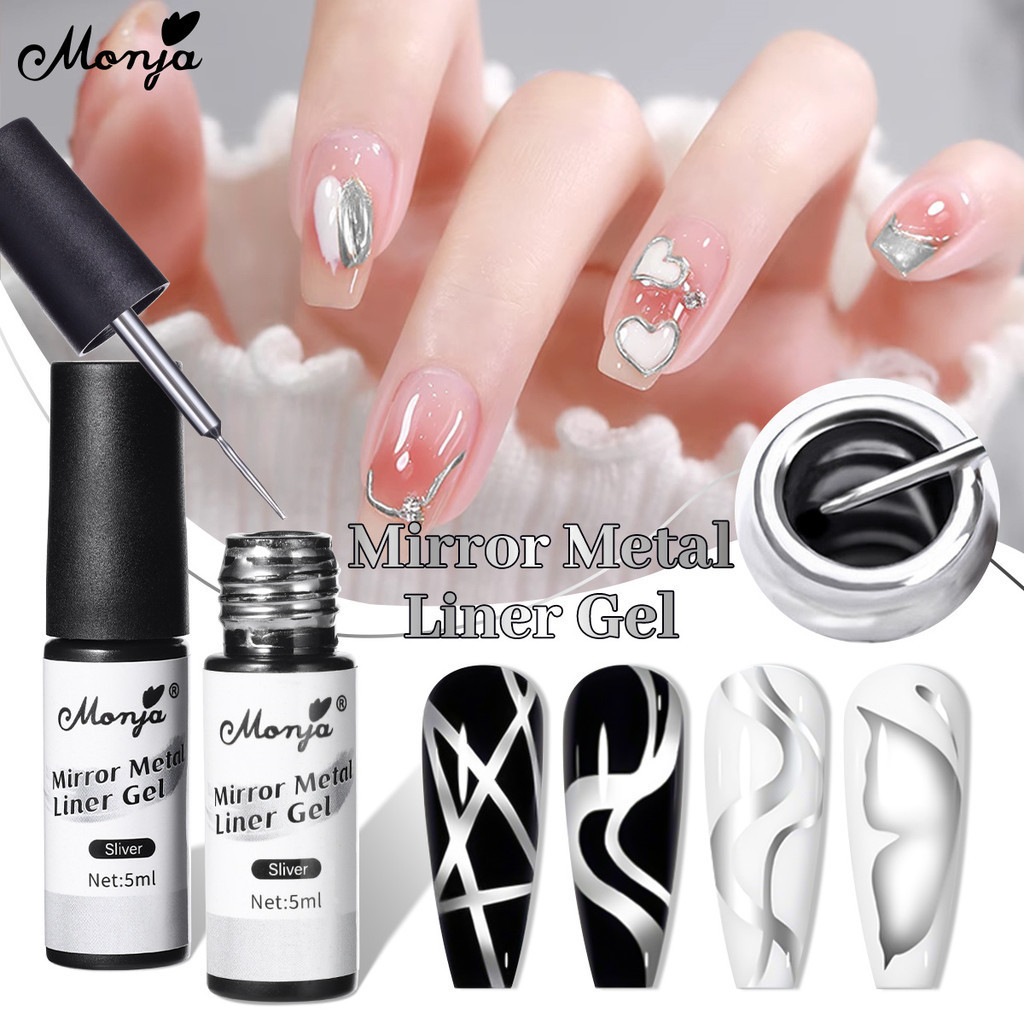 Monja Nail Art Liner Polimento Prata Metálica Espelho Glitter Linha De Pintura Gel Acrílico Embebido Em Verniz UV LED Manicure Tool Spider  Pregos De Pintura Desenho