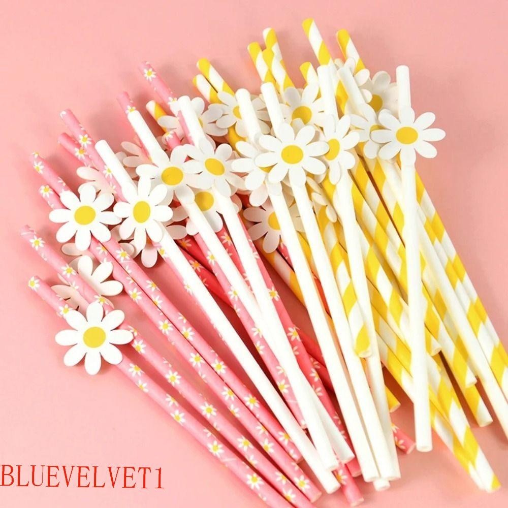 BLUEVELVET1 20 Unidades De Canudos De Margarida , Descartáveis De Papel Degradável , Canudo Longo E Ecológico
