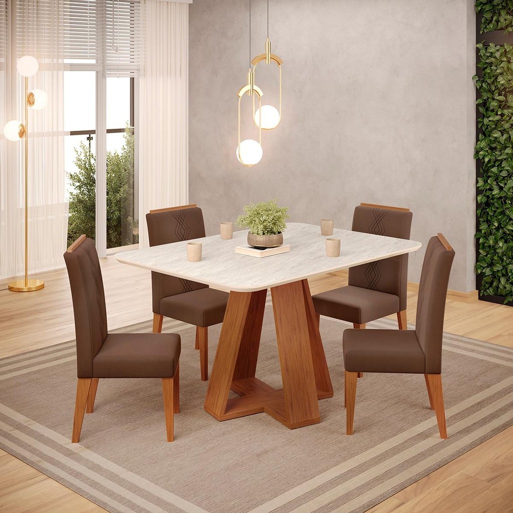 Conjunto Sala de Jantar 4 Cadeiras Tampo Sem Vidro DJ Móveis Kiara Freijó Quartzo Yasmin Veludo Moca em Oferta na Shopee