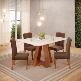 Conjunto Sala de Jantar 4 Cadeiras Tampo Sem Vidro DJ Móveis Kiara Freijó Quartzo Yasmin Veludo Moca em Oferta na Shopee