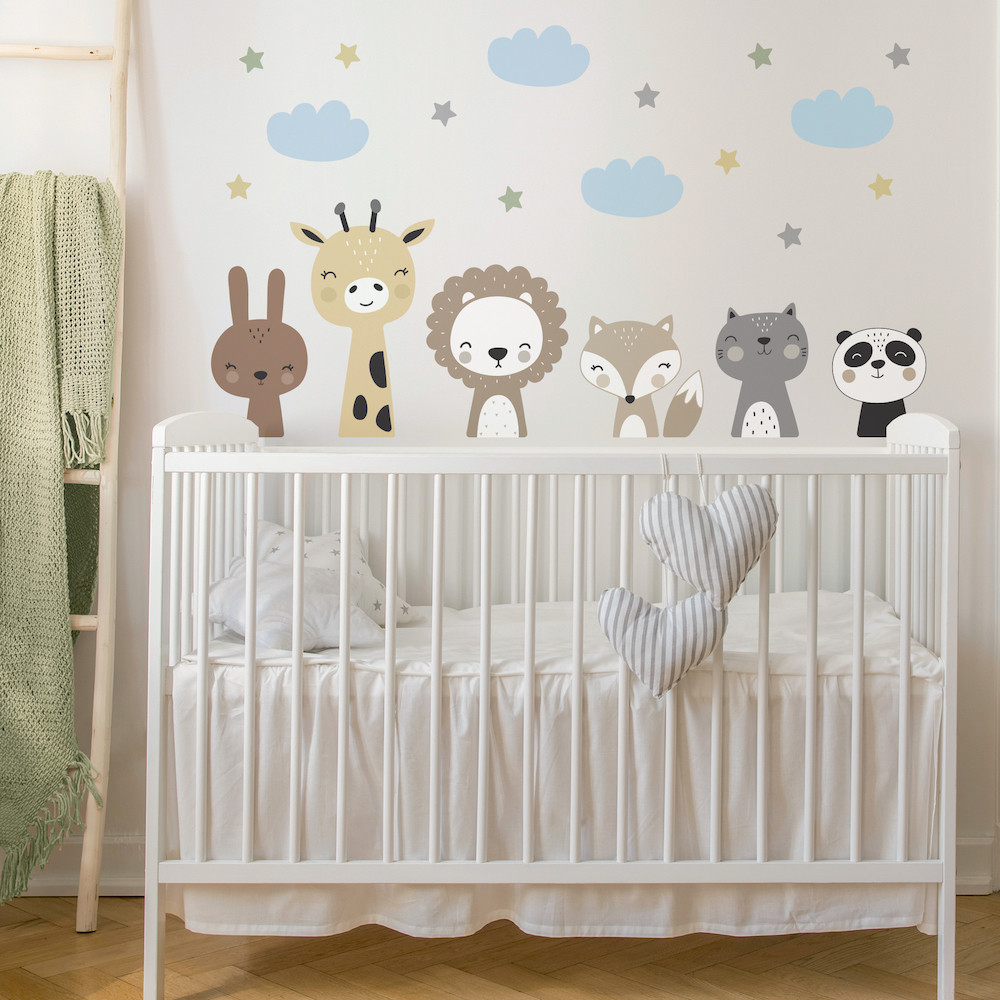 Adesivo Parede Infantil Animais Fofos Quarto Bebês Tons Pastel 1m²