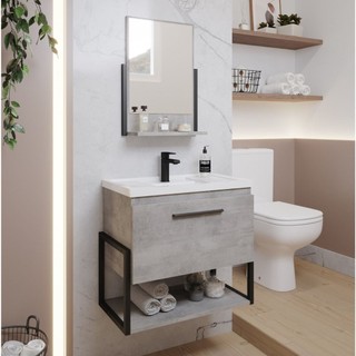 Gabinete para Banheiro com Cuba e Espelheira Istambul  Cimento em Oferta na Shopee