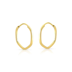 Brinco Primeiro/ Segundo Furo Argola Sextavada Ouro 18k Par