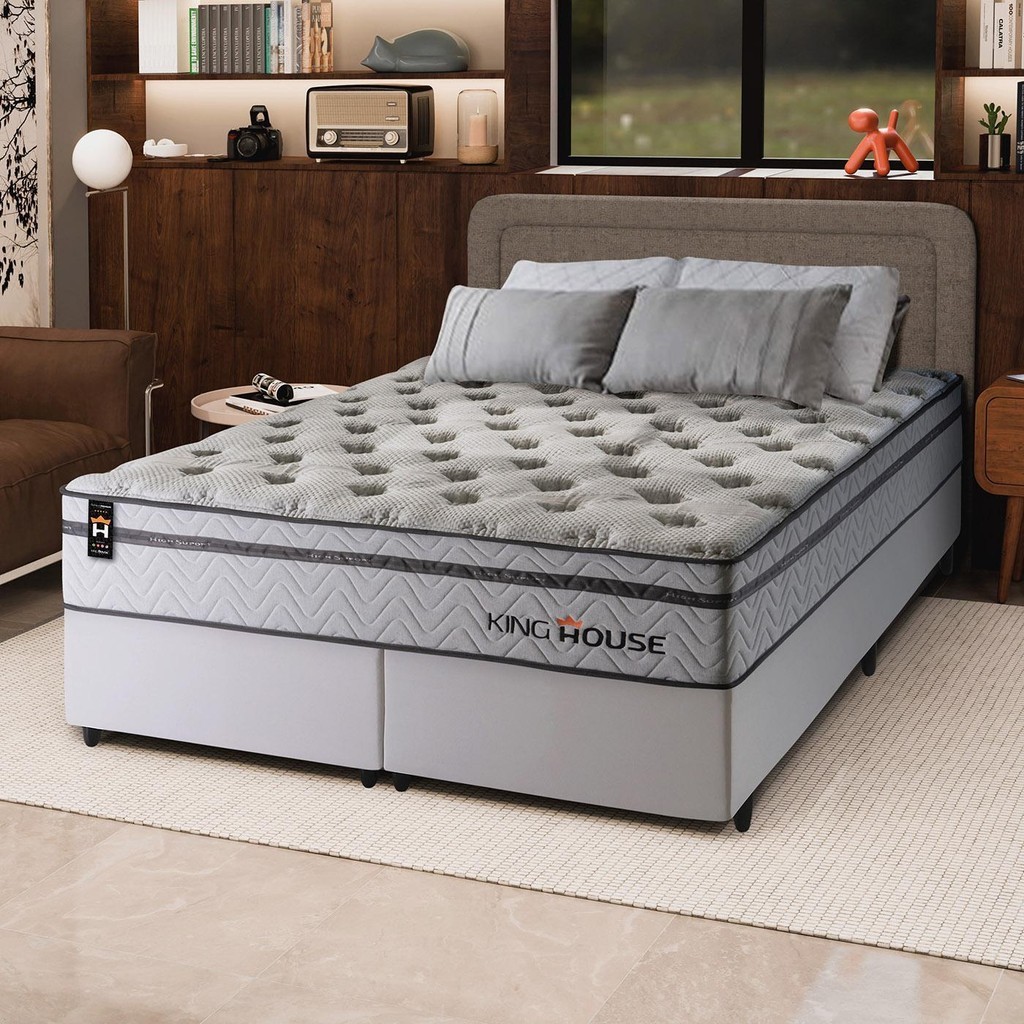 Conjunto Cama Box Magnético Bali Relax Cinza Queen 158x198x71 - Home & Living