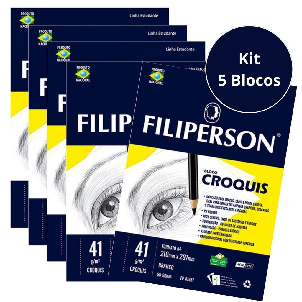 Kit Bloco Croquis Papel Manteiga 5 Blocos 41g/m2 A4 250 Folhas Filiperson em Oferta na Shopee