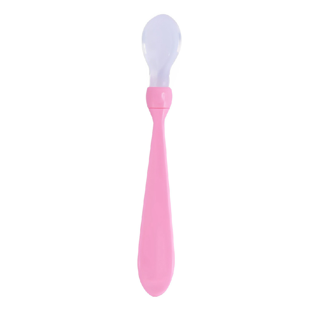 Colher Rosa Feminino Ponta Silicone Mole Alimentacao Infantil Bebe Bpa Free