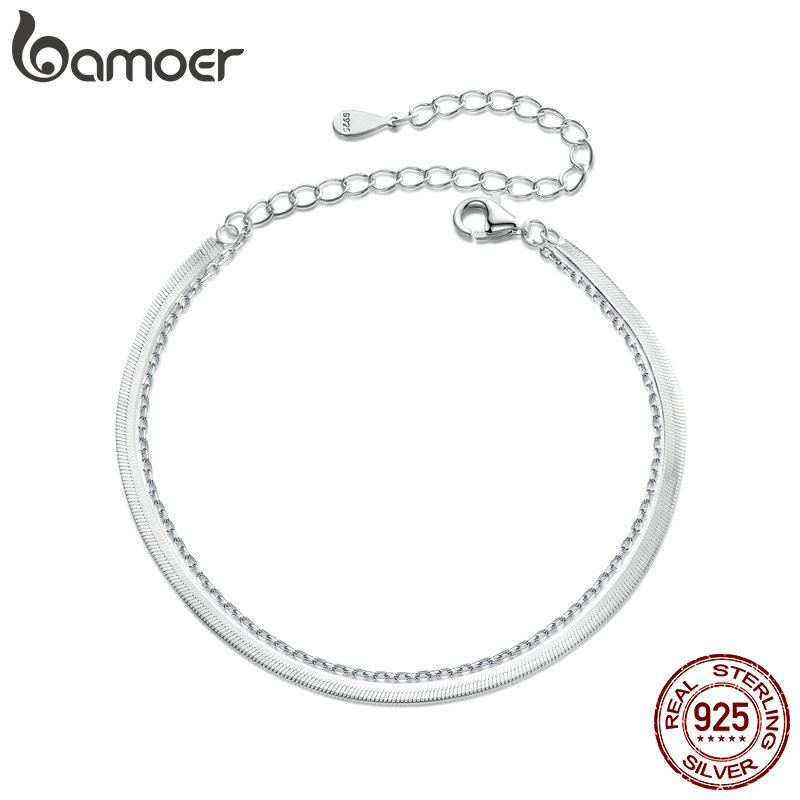 Pulseira Bamoer 925 Sterling Sliver Bracelet Jóias De Dupla Camada Requintadas Para Mulheres - Fashion Accessories