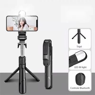 Bastão Pau de selfie Tripé Retrátil com Luz LED Controle Bluetooth Celular