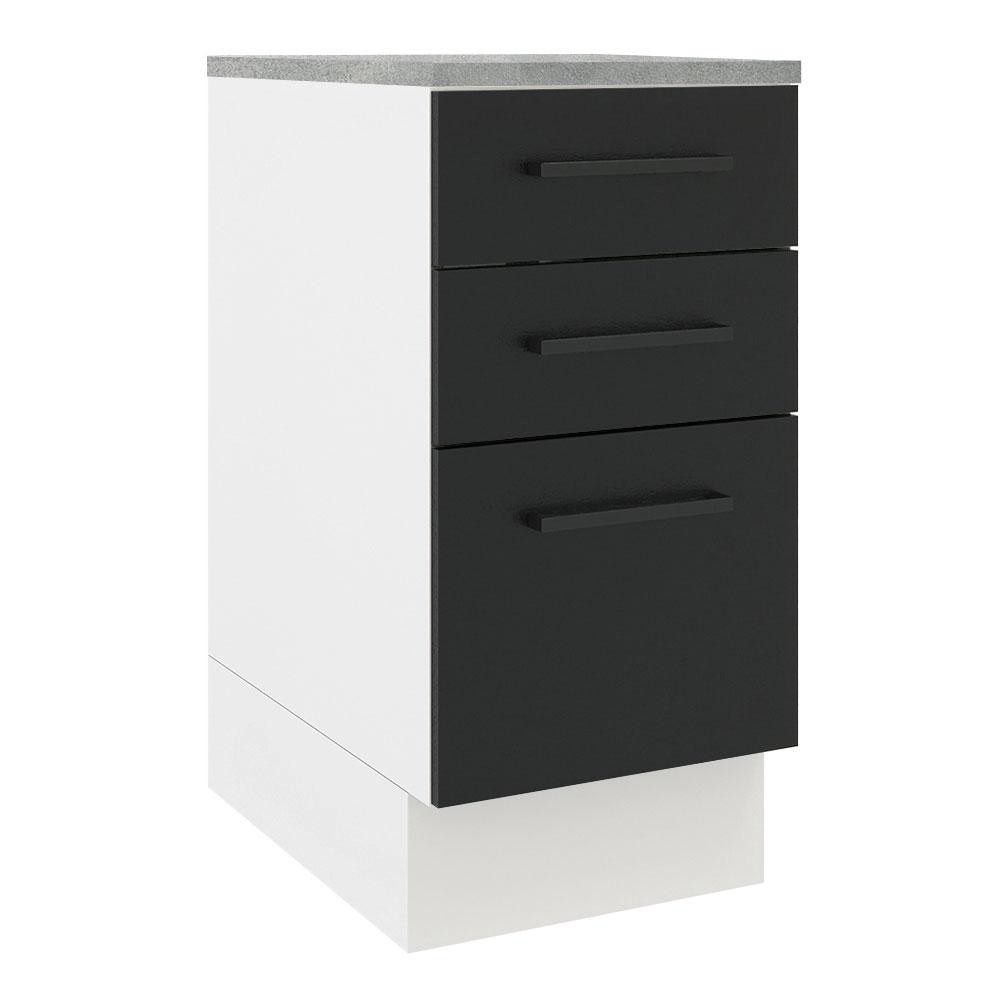 Balcão Armário de Cozinha 40 cm 3 Gavetas Branco/Preto Agata Madesa em Oferta na Shopee