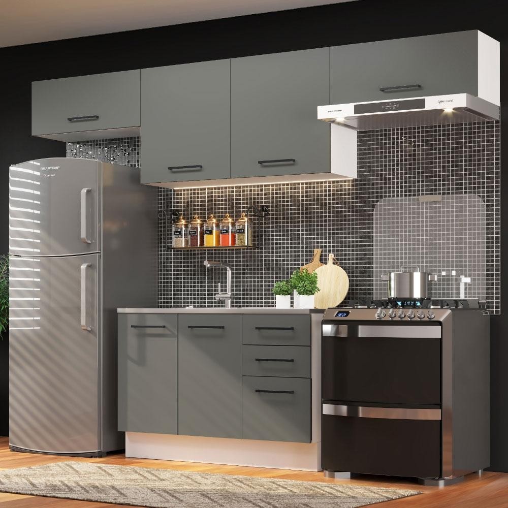 Armário de Cozinha Compacta 280cm Branco/Cinza Agata Madesa 02 - Home & Living