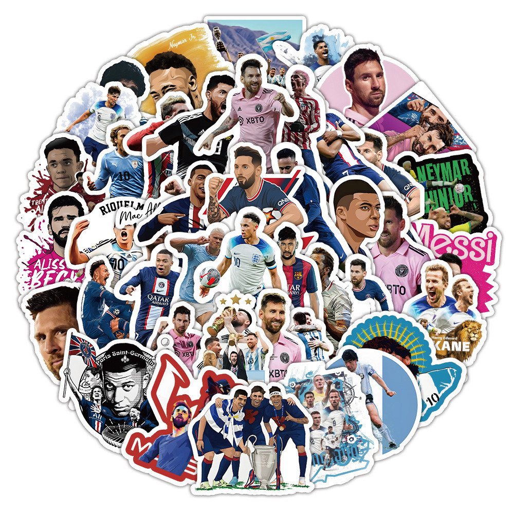 555pcs Estrela De Futebol Messi Neymar Mbappé Adesivos De Grafite Para Capacete De Bicicleta Decalques De Lápis LanLanStickersWorld em Oferta na Shopee