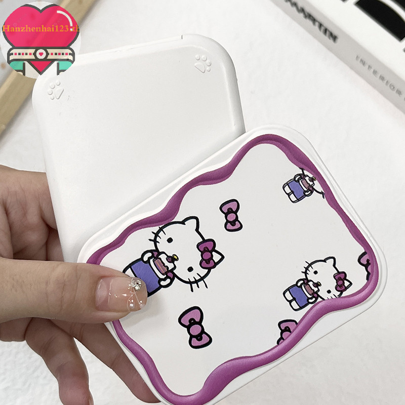 HANHAI Sanrio Cute Bow Hello Kitty Espelho De Maquiagem Portátil Dobrável Com Pente Para Mulheres Ferramentas Feminina TH