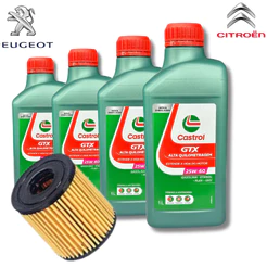 KIT TROCA DE ÓLEO CASTROL GTX ANTIBORRA 25W60 4 LITROS+ FILTRO ( CITROEN / PEUGEOUT)