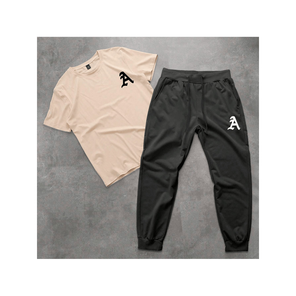 Conjunto Camiseta + Calça Moletom Casual Confortável Masculino estampa discreta academia e lazer
