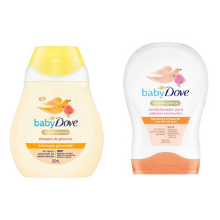 Kit Shampoo Dove Baby Hidratação Glicerinada 200ml e Condicionador Hidratação Enriquecida Cabelos Cacheados com 200ml em Oferta na Shopee