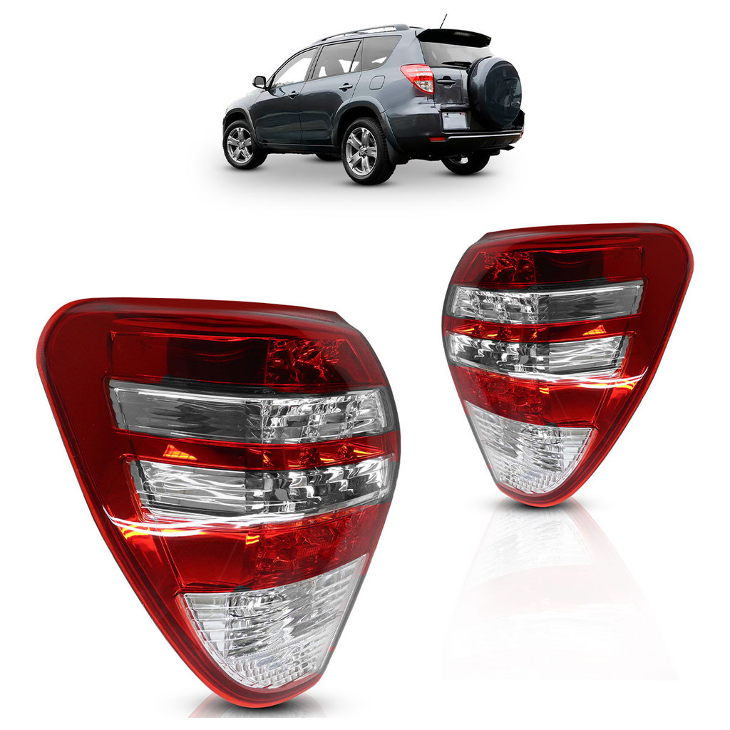 Par Sinaleira Traseira Rav4 2009 2010 2011 2012 Led Bicolor Lente Estriada Acrílico