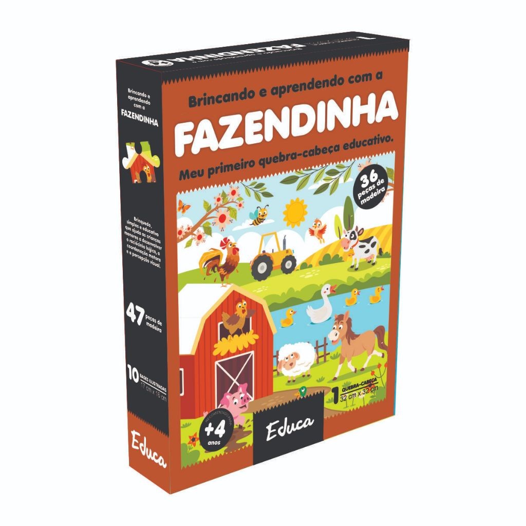 Fazendinha Primeiro Quebra-cabeça  Educativo Madeira Brinquedo Didático Infantil Pedagógico 36 peças