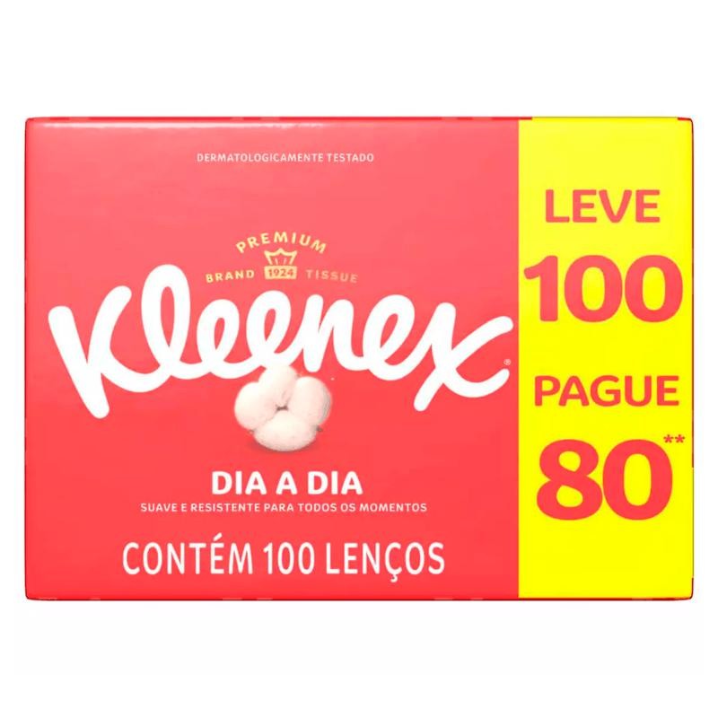 Lenços de Papel Kleenex Box Dia A Dia Leve 100 Pague 80 em Oferta na Shopee