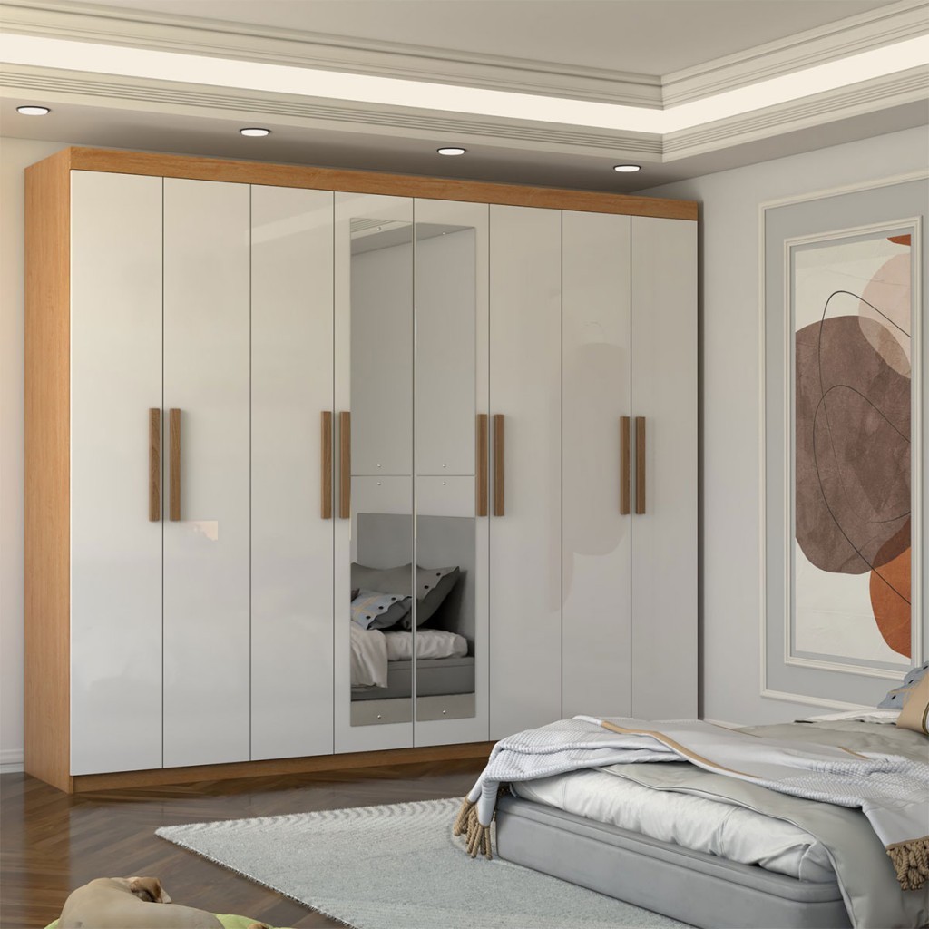 Guarda-Roupa Casal Nirvana Plus 8 Portas 4 Gavetas com Espelho em Oferta na Shopee