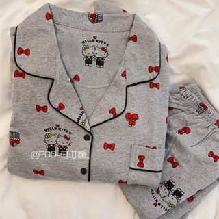 Japonês HelloKitty Borboleta Nó Pijama Feminino Novo Desenho Animado Calças De Manga Longa Conjunto De Roupas Para Casa em Oferta na Shopee