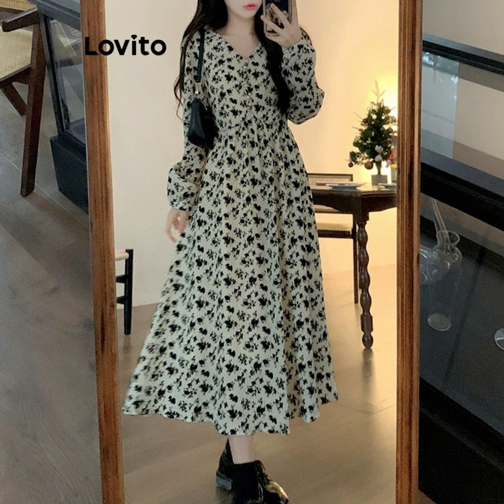 Detalhes do Lovito Vestido Casual Com Estampa Floral Para Mulheres LNE43546