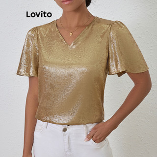 Lovito Blusa casual lisa plissada para mulheres LBL19020 em Oferta na Shopee