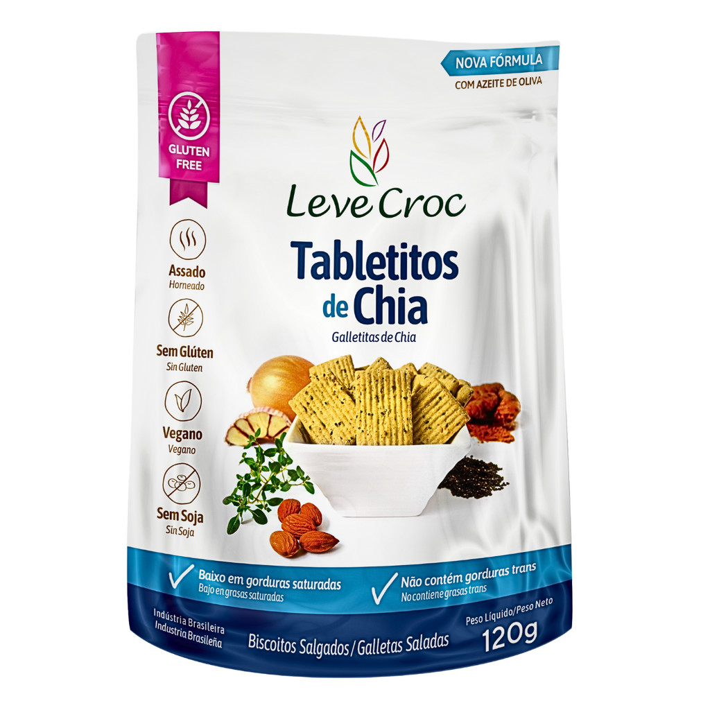 Biscoito Tabletitos Salgados Chia Sem Glúten 120g  Leve Croc