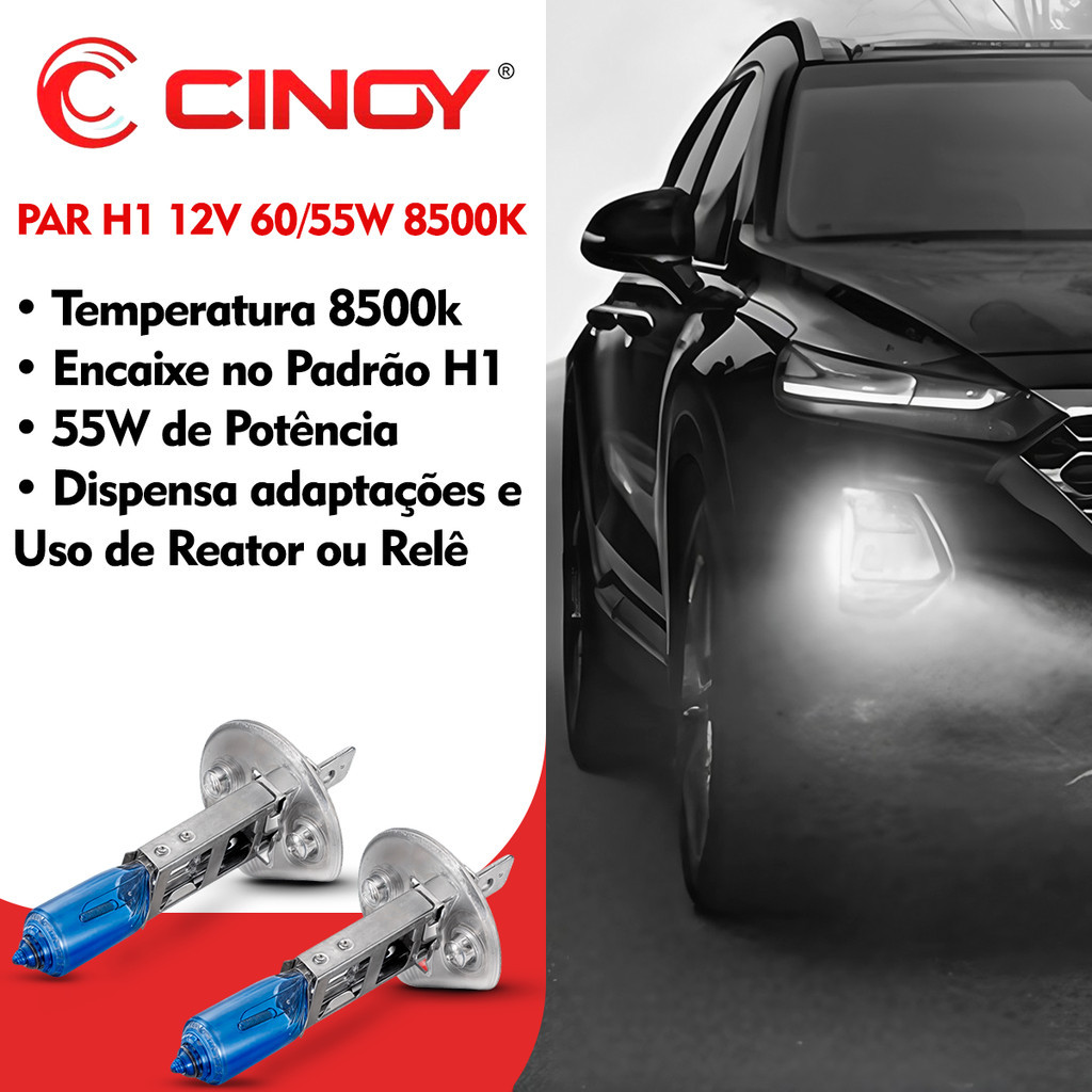 Detalhes do Par Lampada Super Branca H1 8500k Tipo Xenon 12v 55w Cinoy
