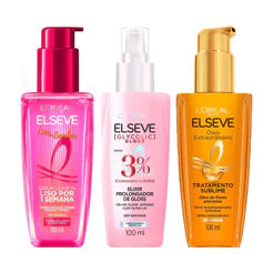 KIT C/3 ELSEVE ÓLEO EXTRAORDINÁRIO + SÉRUM LISO DOS SONHOS + SÉRUM GLYCOLIC GLOSS