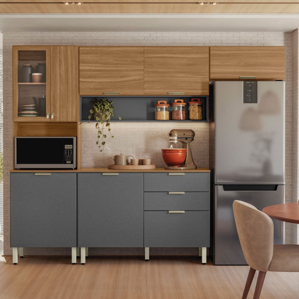 Cozinha Completa Alba 8 Portas 2 Gavetas Com Vidro - Demóbile em Oferta na Shopee