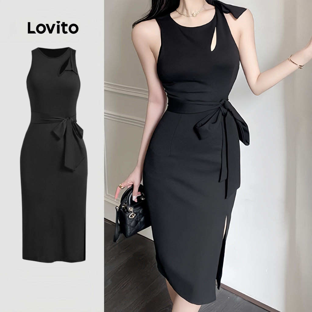 Lovito Vestido Casual liso recortado para mulheres L123ED757 - Women Clothes