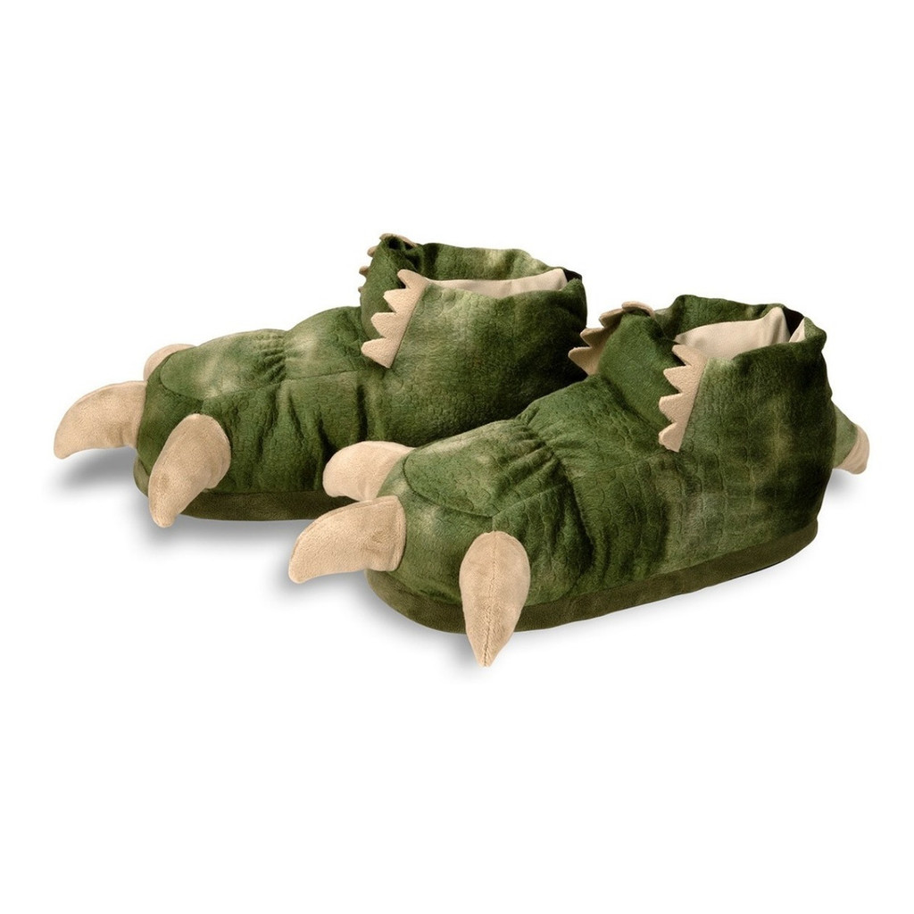 Pantufa Pelúcia 3D Pata Dinossauro Verde Antiderrapante