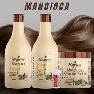 Kit Tratamento de Mandioca Shampoo Condicionador Máscara Capilar 500ml Maycrene em Oferta na Shopee