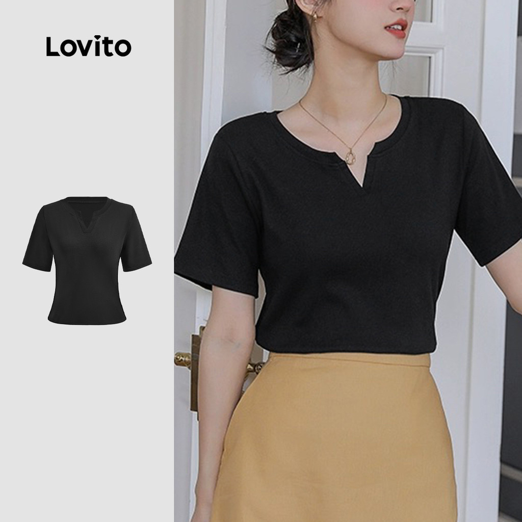 Lovito Camiseta elegante com recorte liso para mulheres L124AD925 - Women Clothes
