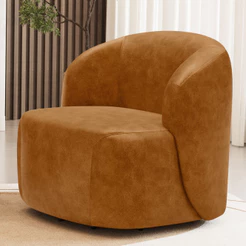 Poltrona Giratória Orgânica Para Sala Living Heidy L06 Couríssimo Whisky - Lyam Decor