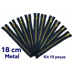 Ziper de Calça Jeans Metal Azul Marinho 18 Cm Kit Com 10