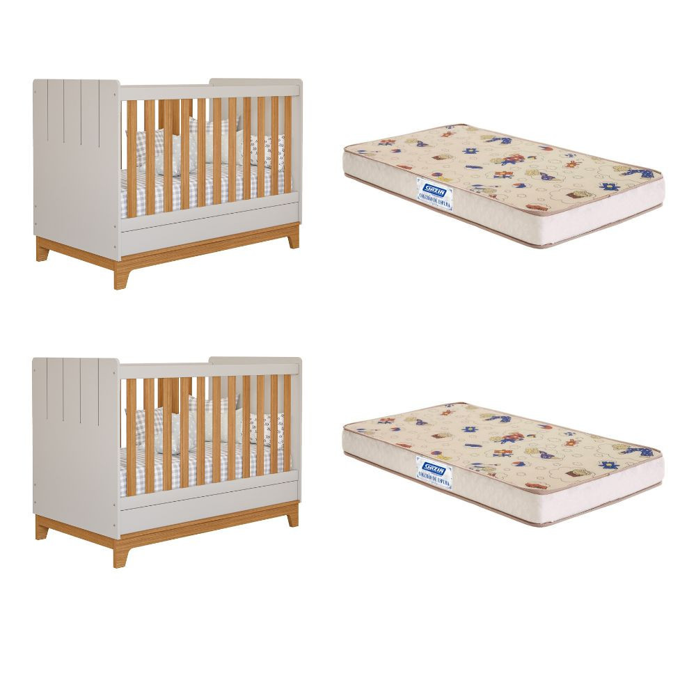 Quarto bebê gêmeos com 2 Berços Mini Cama Liza com 2 Colchões Gazin Permobili - Mom & Baby