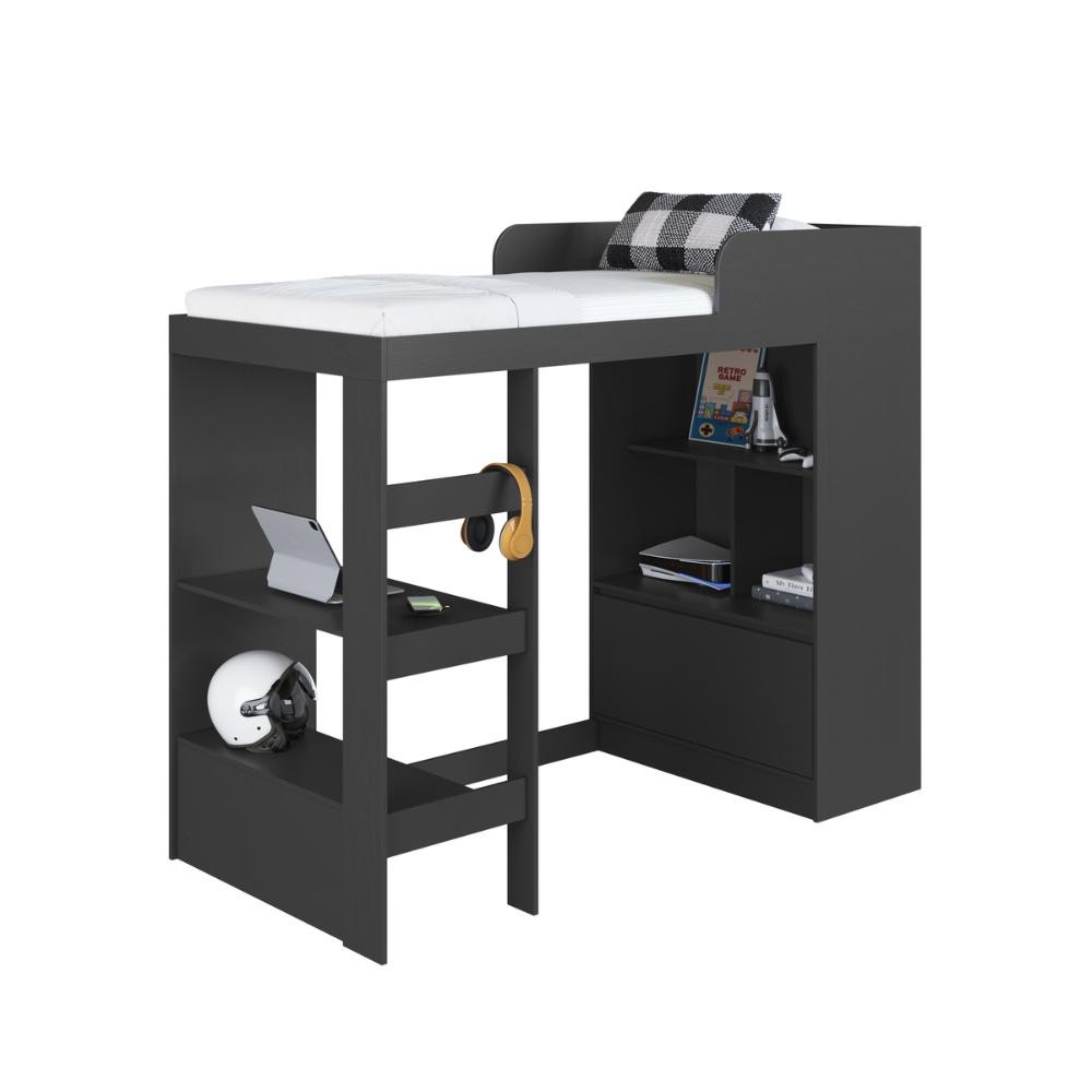 Cama Multifuncional Solteiro 1 Porta 3 Prateleiras CA6080 78x188cm Grafite - Art In Móveis em Oferta na Shopee