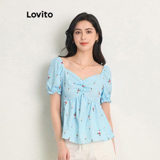 Lovito Blusa Casual Floral com Babado na Barra para Mulheres L77ED405