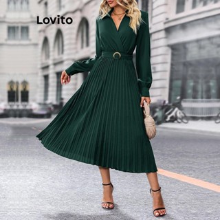 Lovito Vestido Casual Plissado Liso Para Mulheres LNL50024