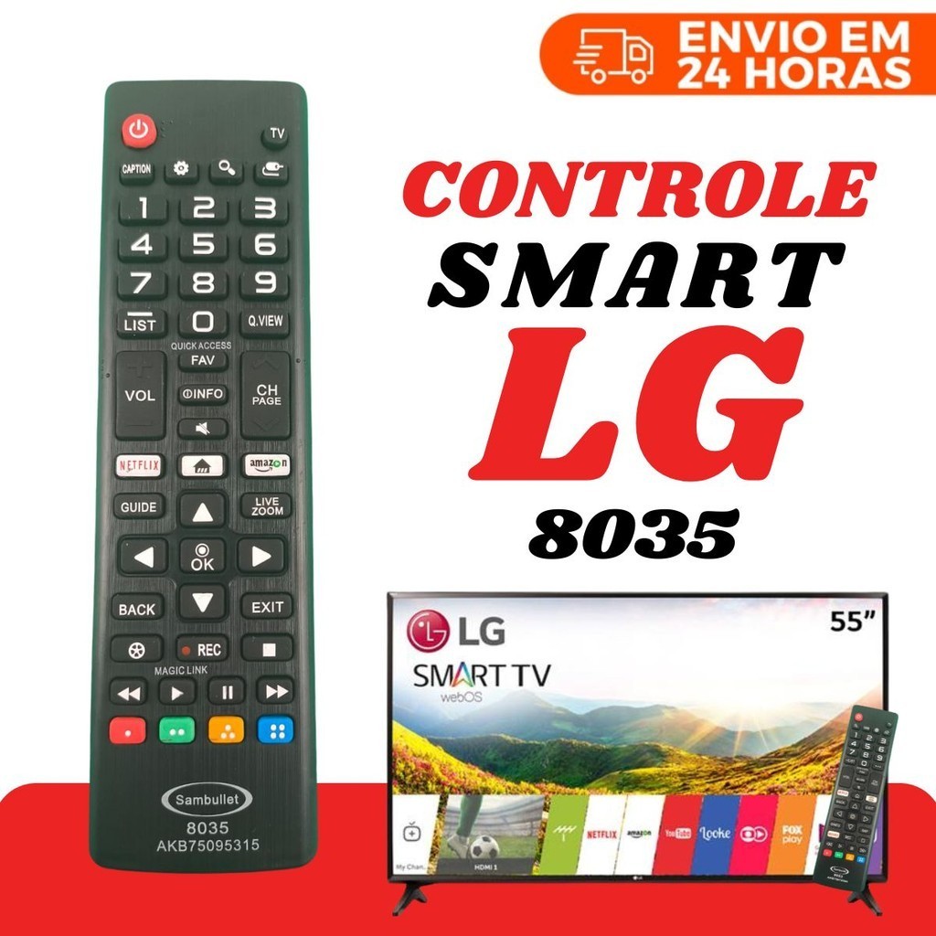 Controle Remoto LG Universal Compatível Com Smart Tv 4K LED LCD 32 40 43 50 55 65 Polegadas 8035