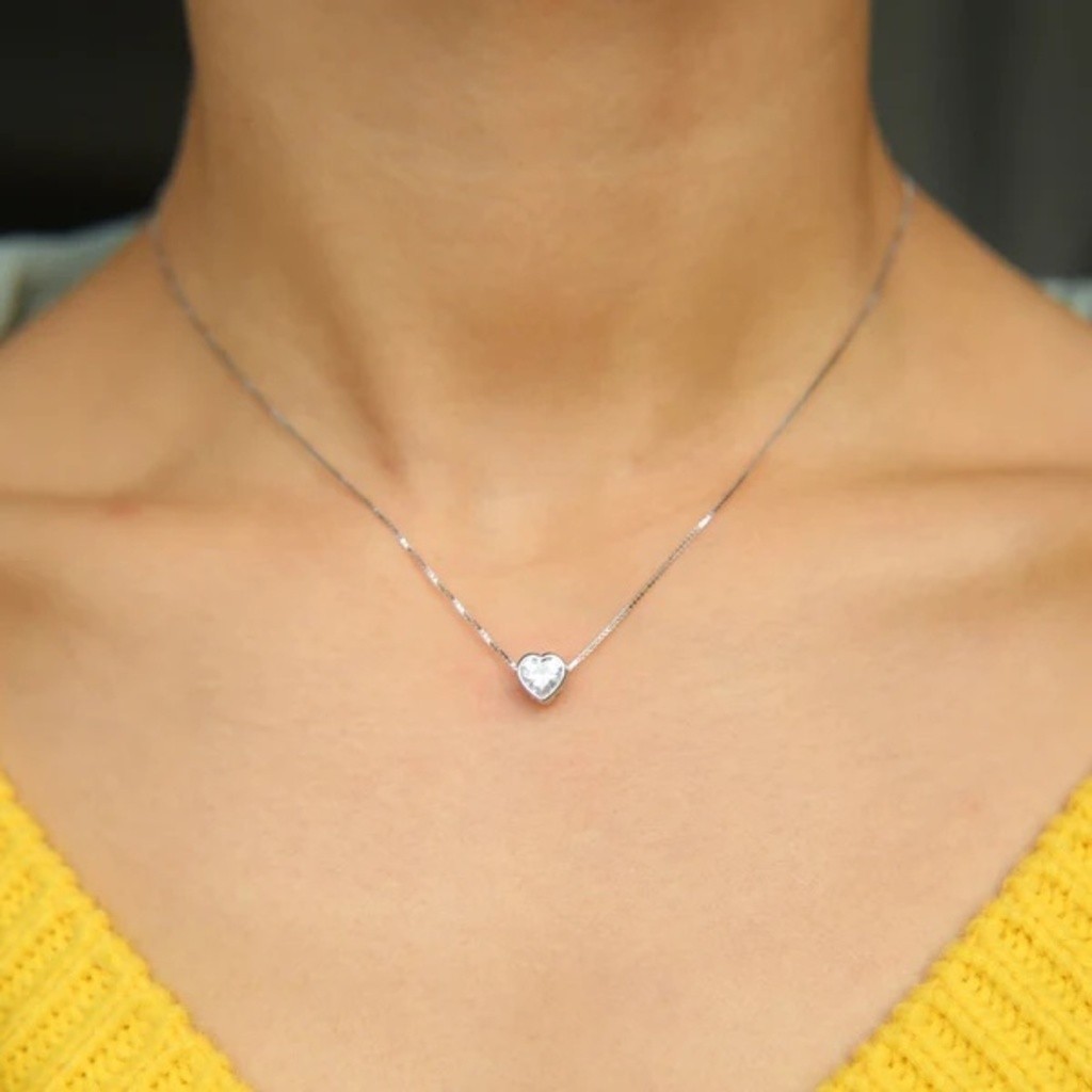 Colar Choker coração Ponto De Luz Folheado Danhado A Prata 925