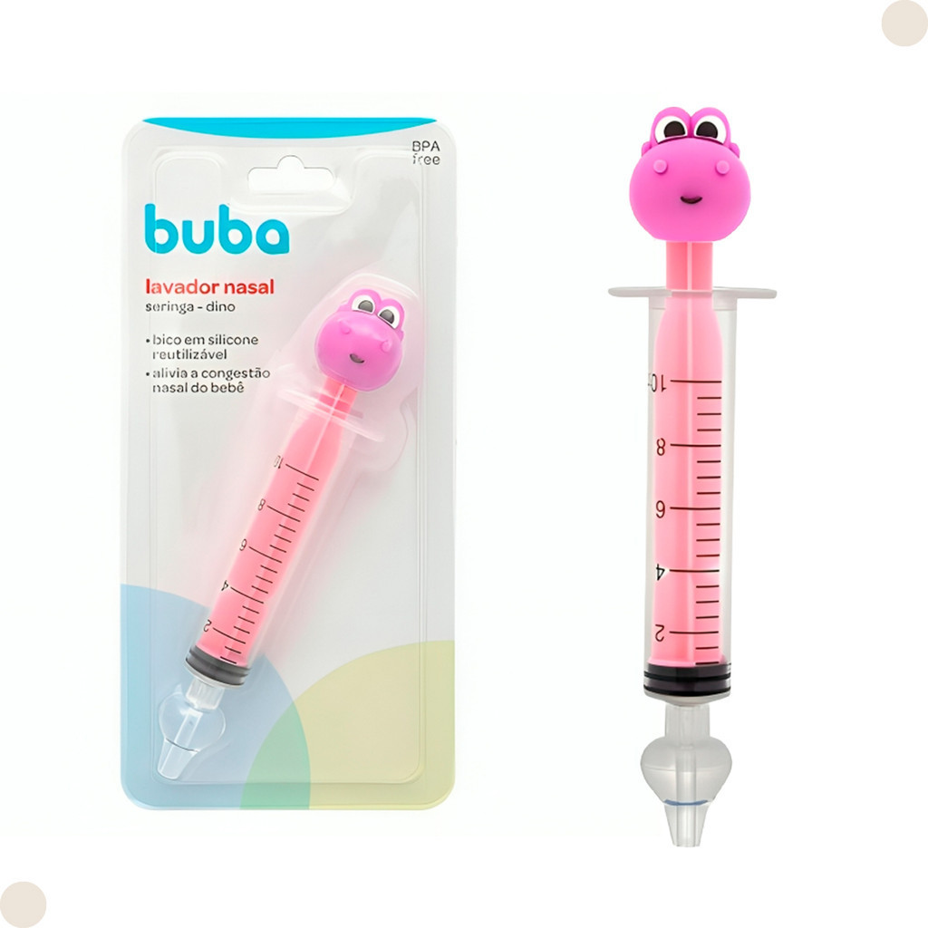 Lavador Nasal Infantil Seringa C/ Bico De Silicone Dino Rosa 16997 Buba